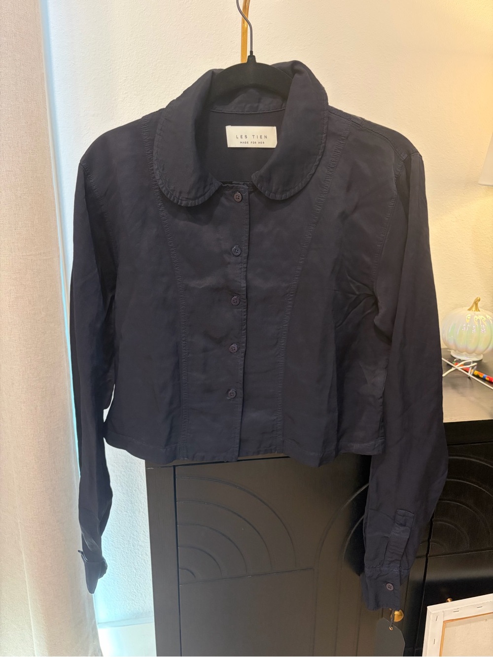 Les Tien Women's Navy Button-Front Shirt size XS